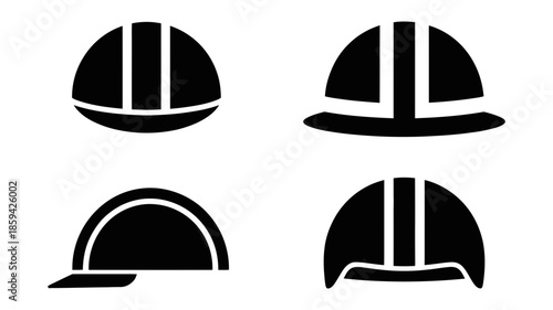 Collection of safety hard hat and protective helmet silhouettes for worker and construction safety