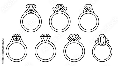Collection of elegant diamond ring outlines showcasing various engagement ring designs and settings