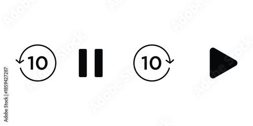 Media Player Control Icons. Play, Pause, Rewind and Forward
