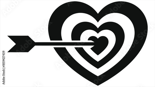 Valentine's Day Love Target Heart with Cupid's Arrow Vector Icon | Romantic Symbol of Affection & Passion | Perfect for Relationships & Sweetheart Designs