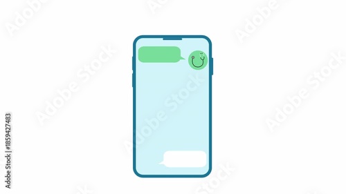 Smartphone with Chat Bubbles Animation on White Background.