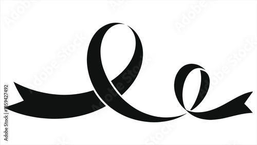 Elegant Romantic Ribbon Swirl Vector Silhouette; Decorative Black Wavy Banner for Valentine's Day Wedding Invitation Graphic Design, Calligraphy Flourish Ornament, Curved Flowing Satin Tape Element