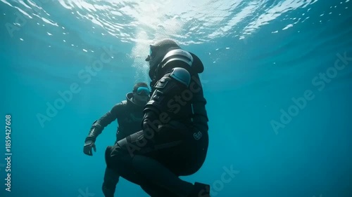 Wallpaper Mural Underwater Exploration of Scuba Divers Demonstrating Communication and Coordination in Deep Sea Torontodigital.ca