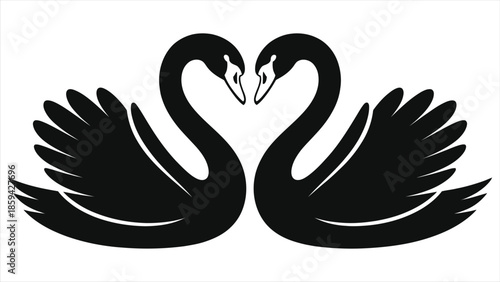 Swan Couple Silhouette Forming Heart Shape Vector Illustration | Minimalist Black White Romantic Love Symbol for Valentine's Day, Wedding Invitations, Anniversary Cards, Romantic Greeting Design, Logo