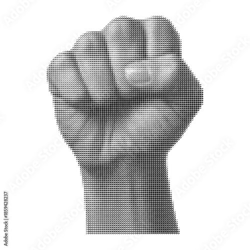 Fist raised in a halftone pattern, symbolizing protest and power Vector