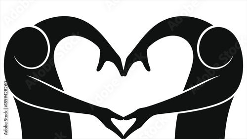 Valentine's Day couple hands forming heart silhouette vector icon, romantic love gesture symbol, minimal black hand shape illustration isolated on white for wedding, dating, card design for poster use