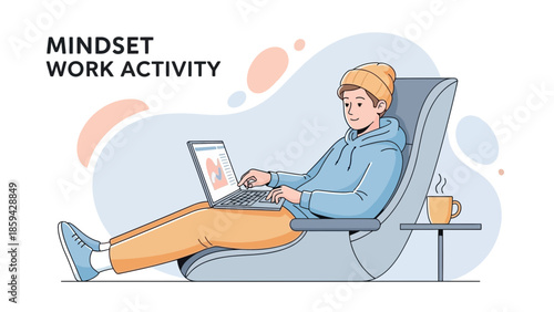 motivational mindset work activity illustration emphasizing focus and positive attitude