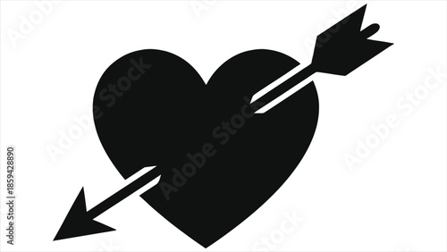 Heart with Arrow Cupid Vector Illustration for Valentine's Day Love Symbol - Minimalist Black Silhouette Romantic Icon for Wedding, Engagement, Passion, Anniversary, and Greeting Card Design Elements