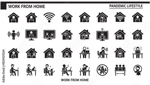 Set of business icons related to work from home