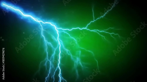 Vibrant Blue Electrical Lightning Bolt Flashing Across a Dark Green Sky.