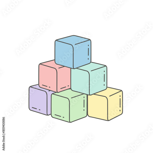 Colorful pastel colored cubes on transparent background