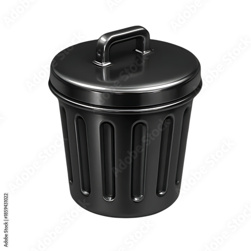 Metallic Trash Can With Lidded Top — Modern Garbage Bin Icon, PNG
