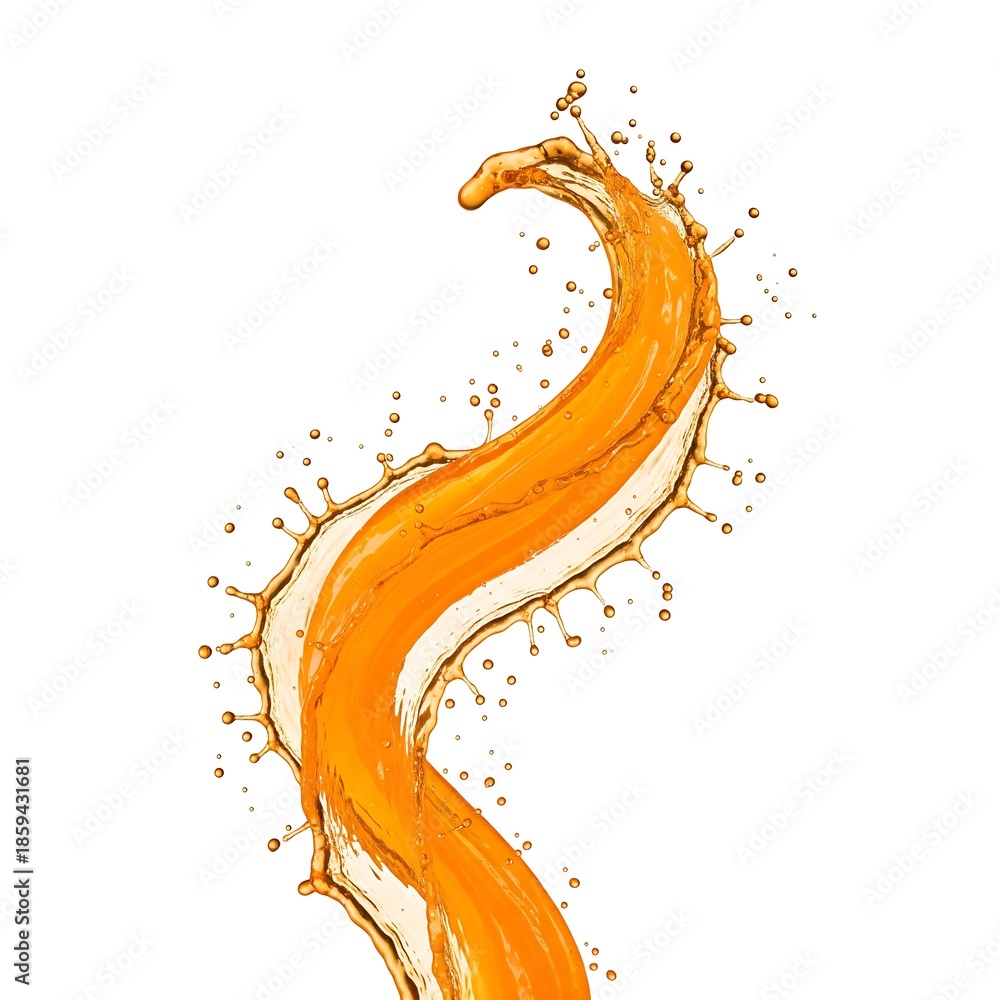 Fototapeta premium Dynamic splash of bright orange liquid forming zigzag shape, high speed fluid motion isolated on light background
