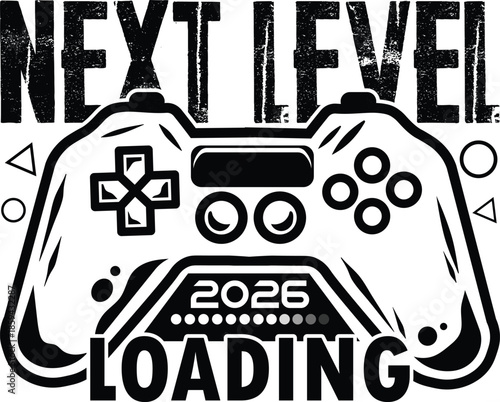 "Next Level Loading 2026" New Year t-shirt design for gamers.