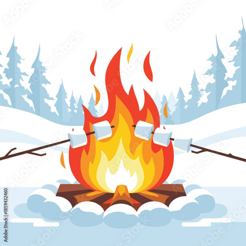 Marshmallows Roasting Over Campfire Flames.