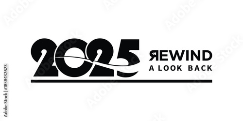 Bold black "2025 Rewind: A Look Back" typography on white background with underline accent. Ideal for year-in-review graphics, recap presentations, social media stories, annual reports.