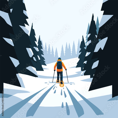 Person skiing through snowy forest trail.