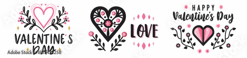 Valentine's Day heart designs with love and floral elements
