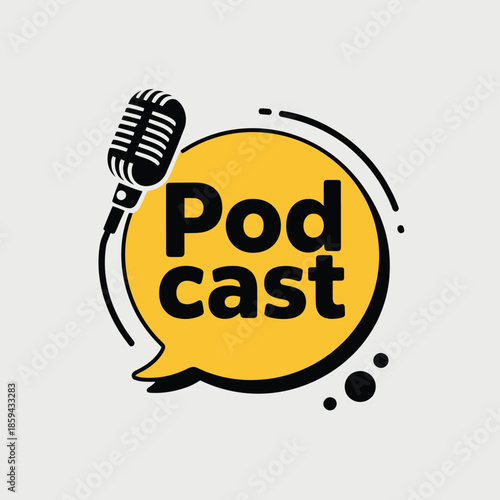 Simple podcast logo design featuring a microphone and speech bubble graphic
