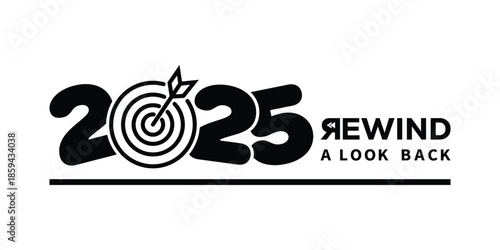 Bold black "2025 Rewind: A Look Back" typography on white background with underline accent. Ideal for year-in-review graphics, recap presentations, social media stories, annual reports.