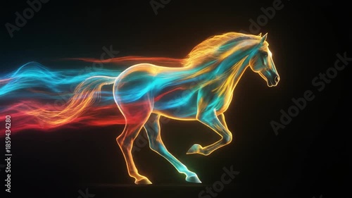Cinematic abstract opening video representing the character and strength of a horse through refined linear light energy, creating modern, controlled, and professional motion for premium visual intros.