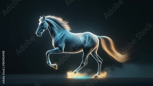Cinematic footage of a realistically running horse silhouette with natural movement and restrained abstract energy accents, designed for premium film openings and modern brand visuals.