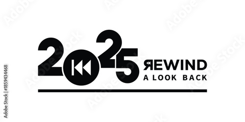 Bold black "2025 Rewind: A Look Back" typography on white background with underline accent. Ideal for year-in-review graphics, recap presentations, social media stories, annual reports.
