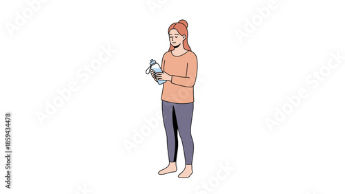 Illustration of a woman with red hair in casual clothing holding a medical spray bottle
