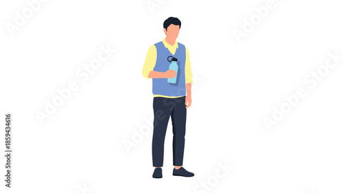 Illustration of a young man holding a reusable water bottle in casual attire