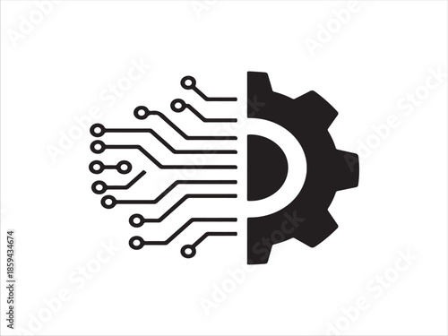 Technology Gear Icon with Circuit Lines Symbol