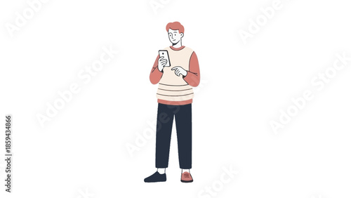 illustration of a young man using a smartphone with casual clothing and modern style