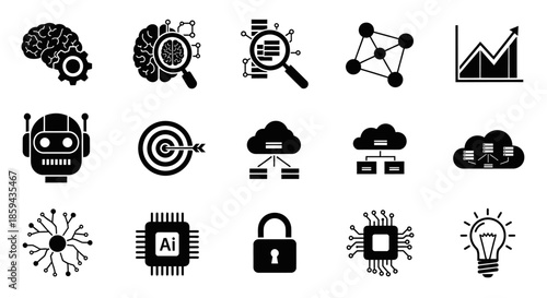 Collection of ai and technology icons representing innovation and advancement in automation