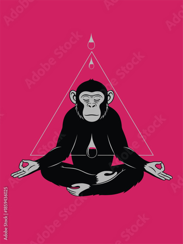 Meditating monkey with a triangle and a flame, a symbol of inner peace and focus.