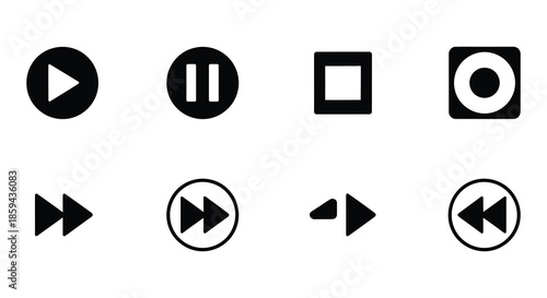 Black media player controls play pause stop and rewind icons displayed
