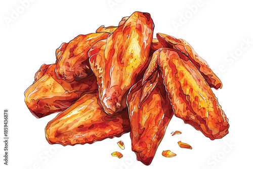 Grilled chicken wings isolated illustration