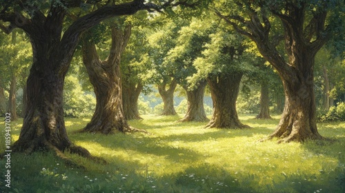 view in the forest decorated with sunlight