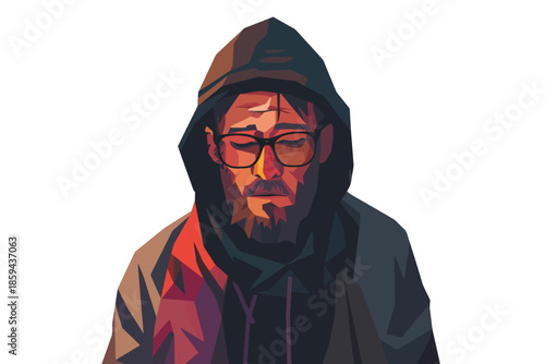 homeless person wearing glasses isolated illustration