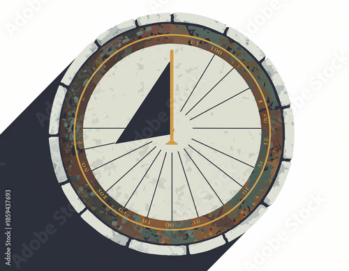 An overhead view of a clock face with a minimalist design and a subtle shadow effect