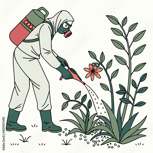 A Masked Figure Gardening Toxic Plants Peaceful Y