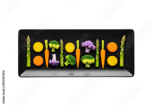 Arrangement of Colourful Fresh Vegetables on Black Plate