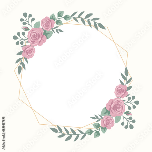 Elegant Floral Frame with Soft Roses and Botanical Branches