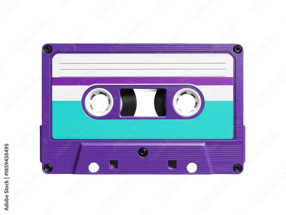 Fototapeta premium A close-up view of a purple cassette tape on a white background