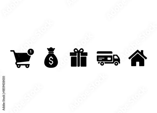 Shopping and Delivery Icon Set with Money and Gift Symbols Vector