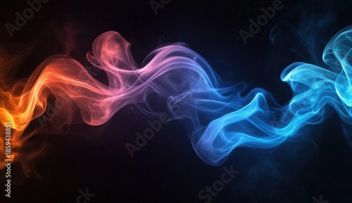 Abstract Swirling Smoke Waves in Vibrant Colors of Blue, Pink, and Orange on a Dark Background for Creative and Artistic Designs