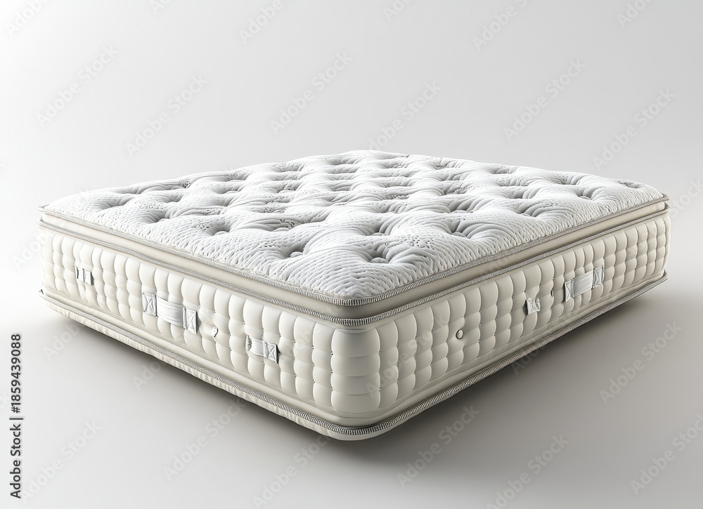 Obraz premium Hyperealistic High-Quality Mattress Isolated on White Background with Detailed Quilting and Textured Design for Bedding and Comfort