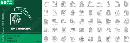 EV Charging Line Editable Icons set