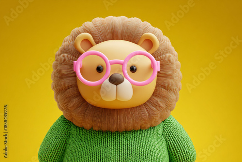 Anthropomorphic pink sheep character wearing glasses and green sweater