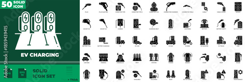 EV Charging Solid Editable Icons set