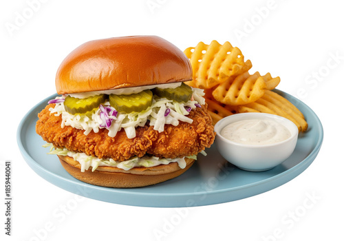 Delicious Fried Chicken Sandwich with Waffle Fries Meal