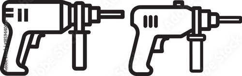 Two outline icons of power drills for construction and repair work